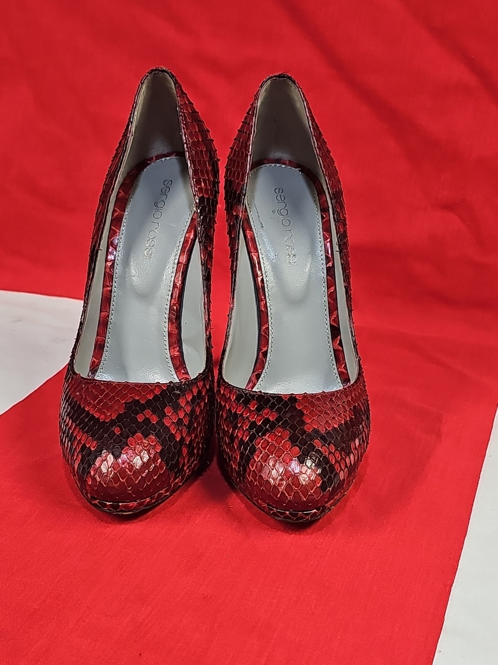 Sergio Rossi Red and Black Authintic Python Pumps